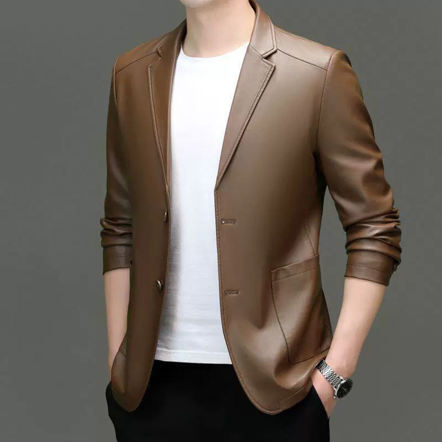铂瑾精选男装店2026早秋新款男士西装皮衣商务休闲皮夹克休闲外a2