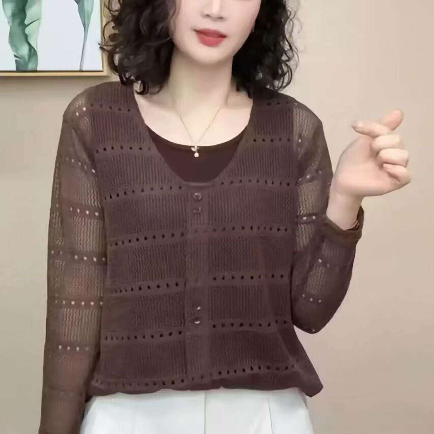 铂瑾女装2026秋季新款镂空牡丹衫女士假两件长袖T恤洋气百搭上a4