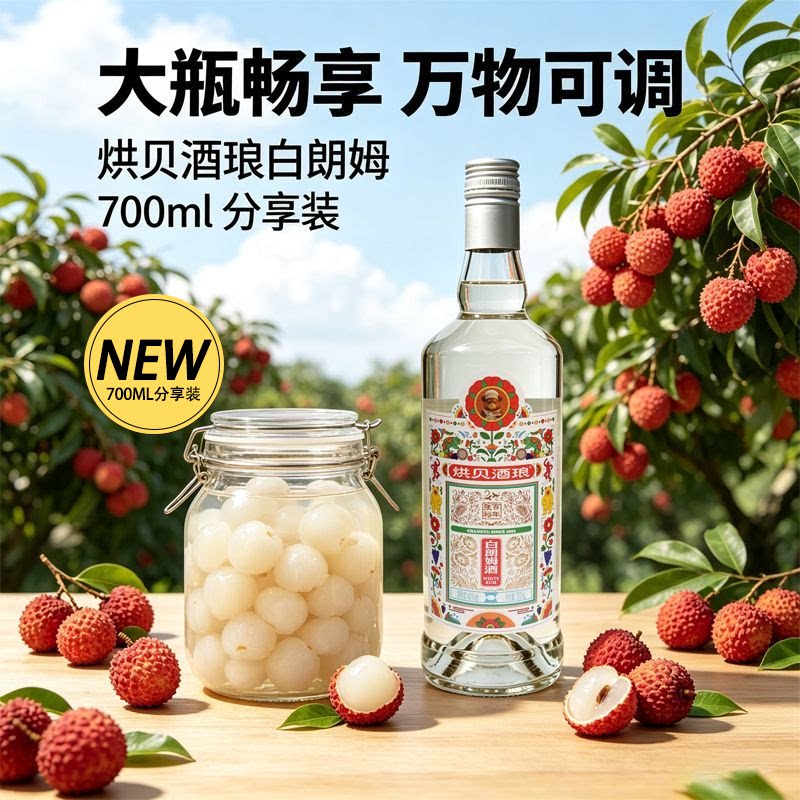 烘贝酒琅白朗姆酒700ml洋酒大瓶调酒基酒烘焙鸡尾酒Mojito莫吉托