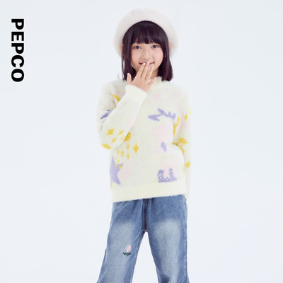 小猪班纳童装新款冬装新款儿童毛衣中大童女童毛衫女孩套头衫冬季