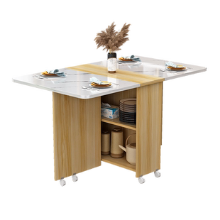 简易圆形折叠餐桌小户型家用可移动带轮长方形简约多功能吃饭桌子