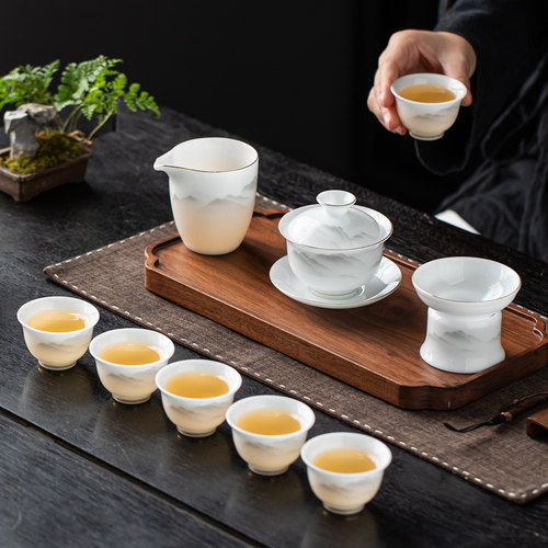 德化白瓷冰种功夫茶具品茗杯茶海