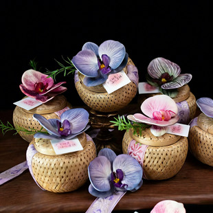新中式竹篮喜糖盒蝴蝶兰高级感摆件结婚订婚装饰布置婚礼伴手礼盒