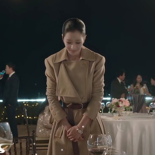 韩剧夏娃徐睿知同款卡其色呢子风衣外套女气质中长款毛呢大衣