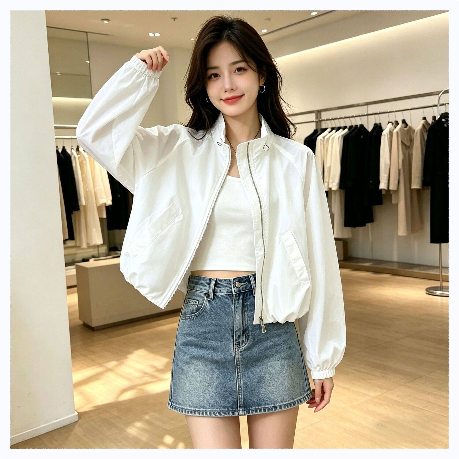 女款夏季新款轻薄韩系独特漂亮外套薄款立领短款春夏防晒衣女外穿图片