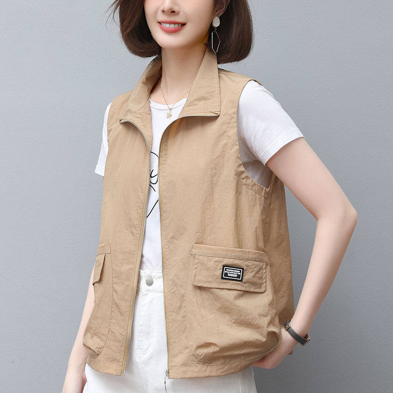 春夏季外穿休闲大码短款薄马甲女无袖外套春宽松外穿防晒背心马夹