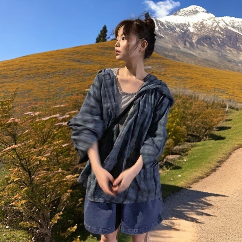 设计2025美式复古格子衬衫男女夏季薄款高街慵懒休闲chic开衫外套