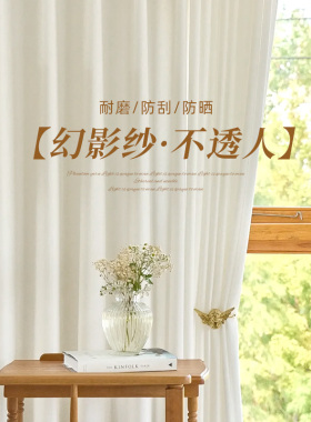 2026新款白色幻影纱纱帘梦幻帘透光不透人阳台飘窗窗纱白纱挂钩式