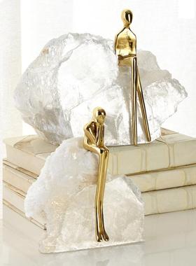 现代轻奢样板间玄关柜家居创意天然水晶石人物摆件软装饰品工艺品
