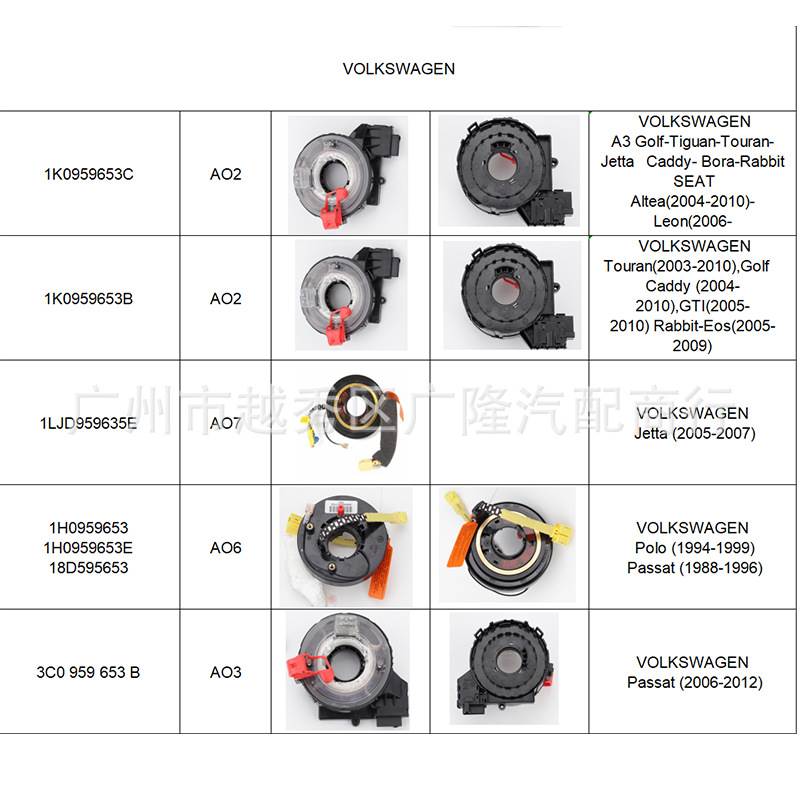 18D595653 3C0 959 653 B 6Q0959653B 33D959653A 6RA959653A