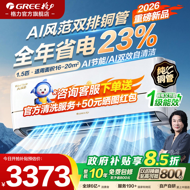 格力新1级变频1.5匹空调双排铜管图片