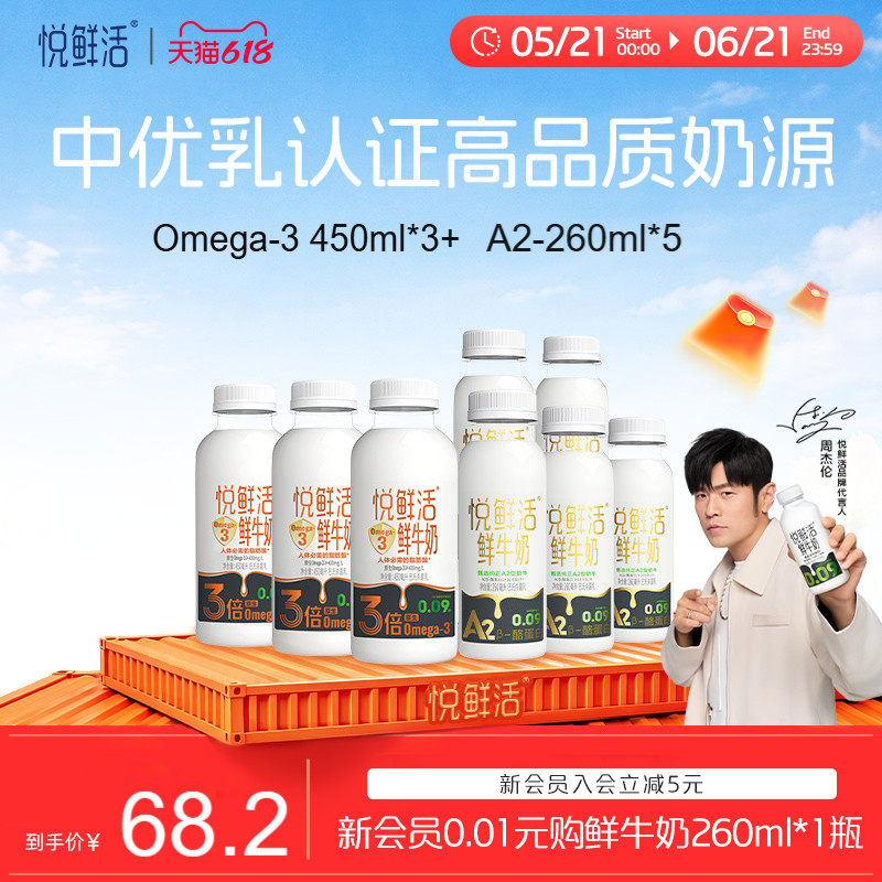 6.7/瓶 悦鲜活鲜牛奶组合 右上叠3.57金币vip 53.8 到手 - 86线报