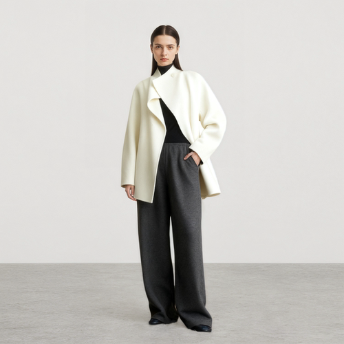 立领双面毛呢羊毛大衣外套女