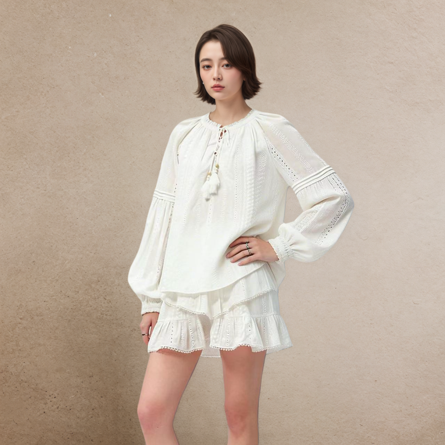 明星同款 | 纯棉刺绣衬衫短裤裙度假风休闲时尚套装女26夏季新款