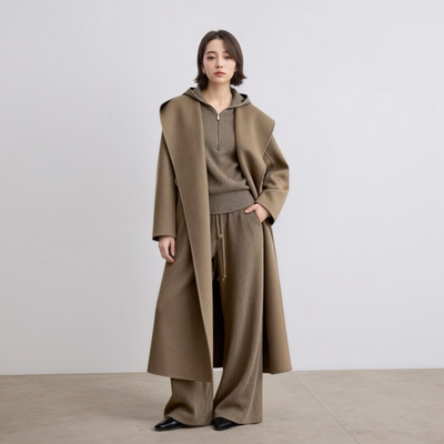 斗篷连帽羊毛双面羊绒大衣女外套