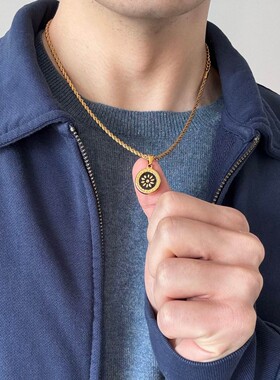 钛钢金色古钱币毛衣链防水