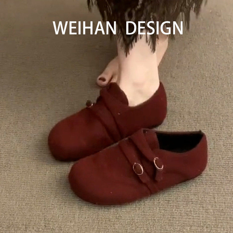 羊皮版！红色加绒内增高勃肯鞋女冬季保暖厚底单鞋一脚蹬毛毛棉鞋