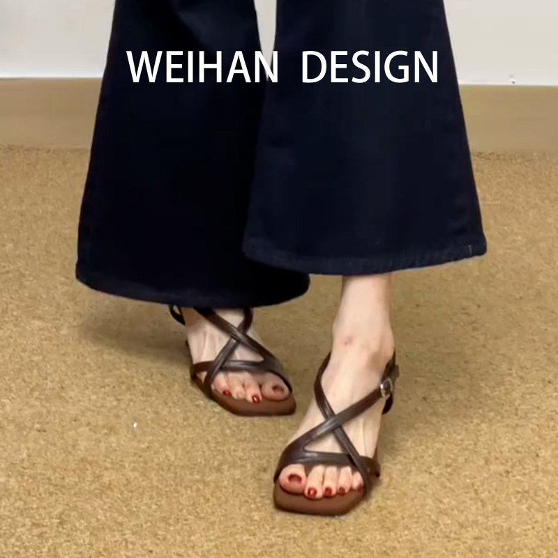 羊皮版!复古棕交叉细带