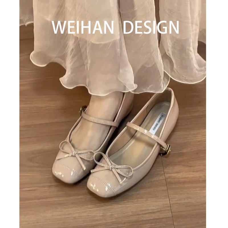 羊皮版！内增高裸色玛丽珍鞋女蝴蝶结一字带小个子芭蕾单鞋晚晚风