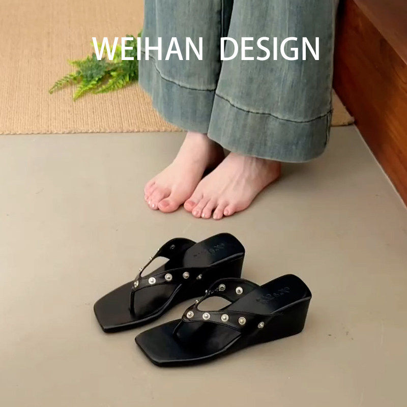 羊皮版！法式黑色铆钉坡
