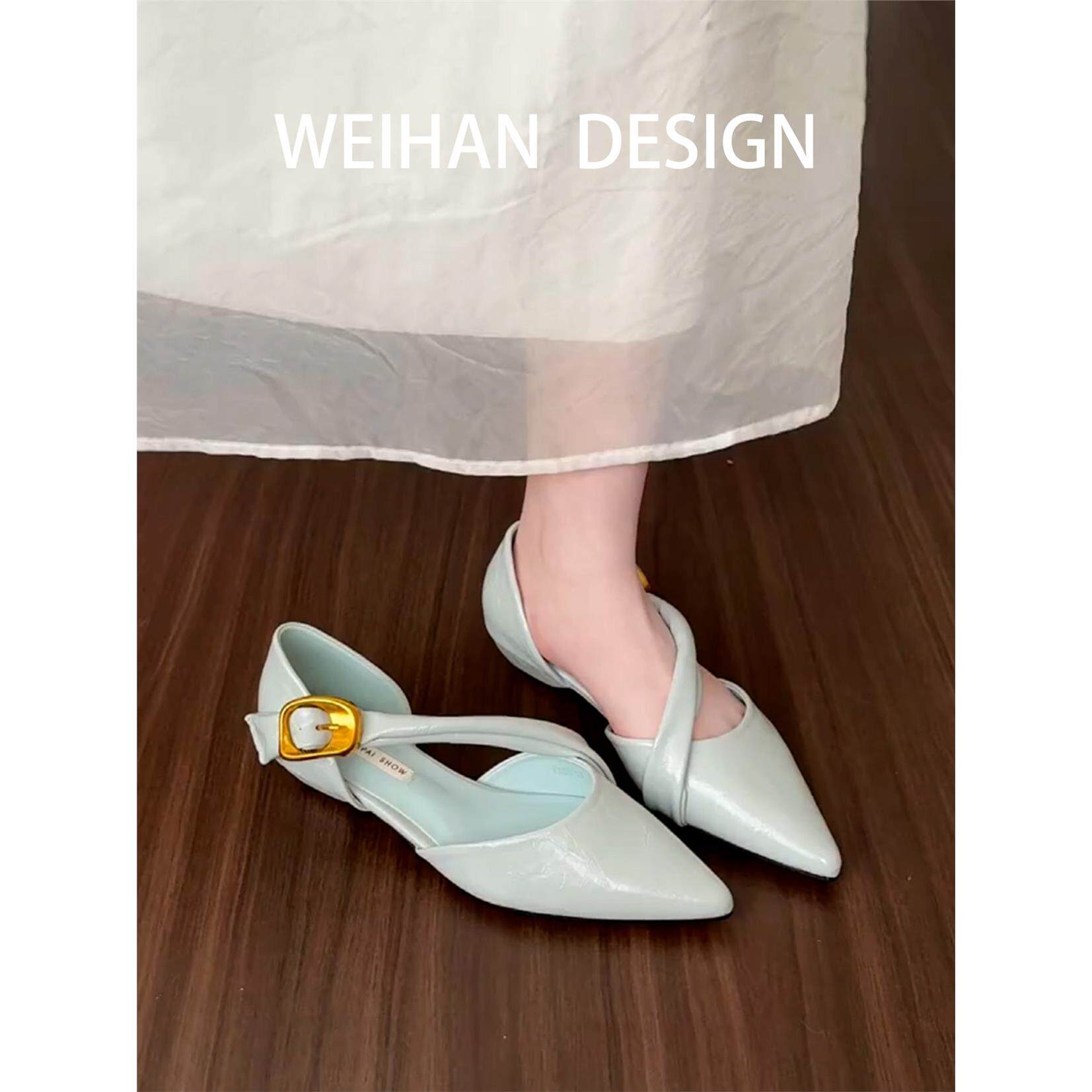 羊皮版！漆皮尖头浅口内增高单鞋外穿通勤高级感平底舒适包头凉鞋