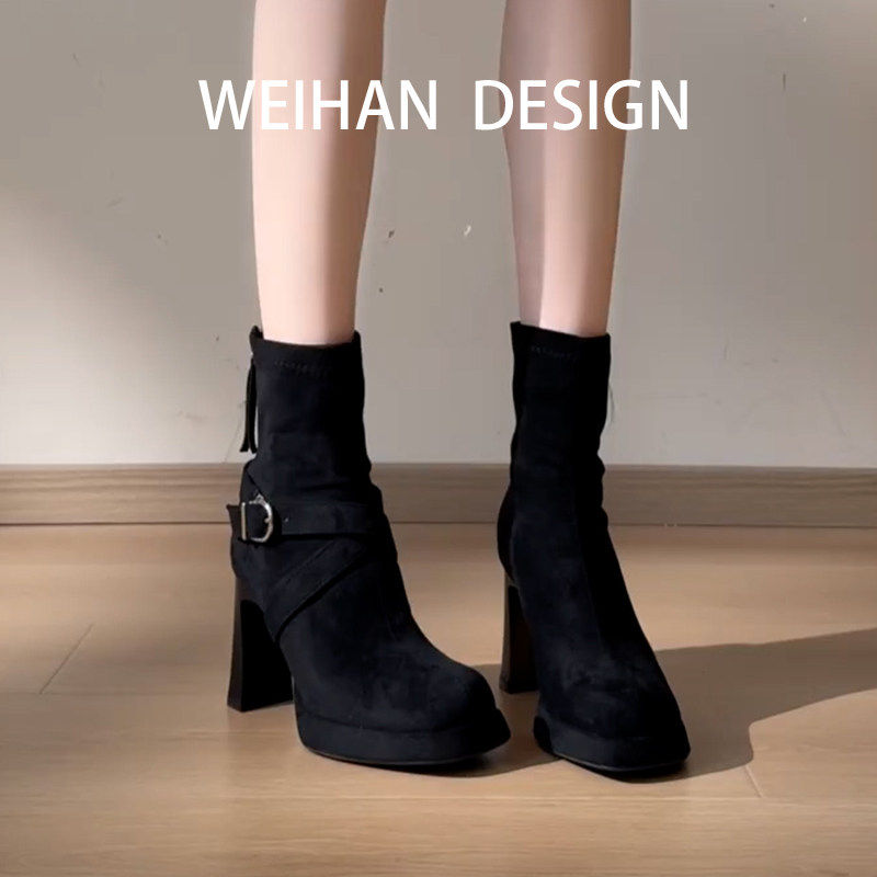 羊皮版！黑色绒面交叉扣