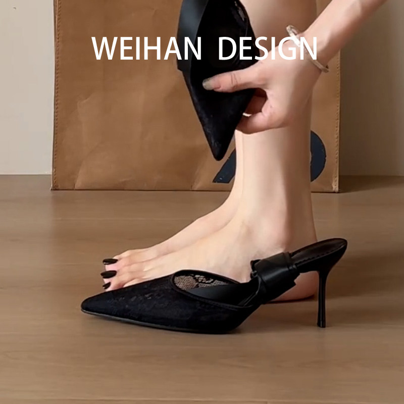 羊皮版!黑色蕾丝绑带尖