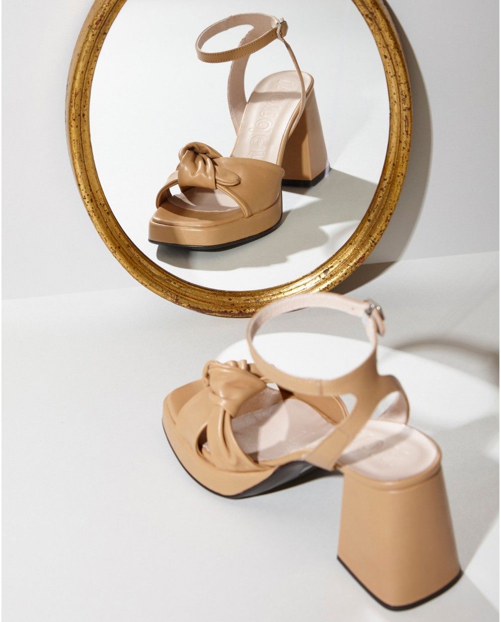 wonders西班牙原产进口高跟粗跟水台优雅蝴蝶结方头露趾女凉鞋