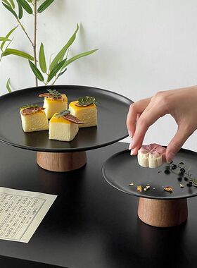 黑色高脚茶点盘茶几零食摆放盘高级感不锈钢果盘点心糖果盘甜品盘