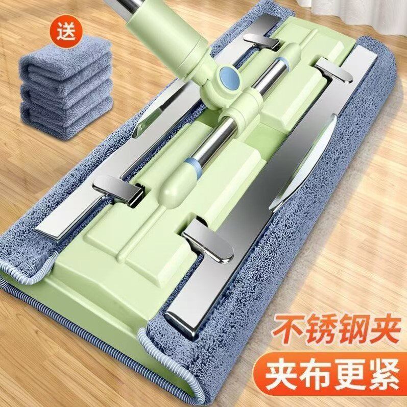 不锈钢夹板平板拖把干湿两用懒人拖地神器伸缩杆可擦高处两用厨房