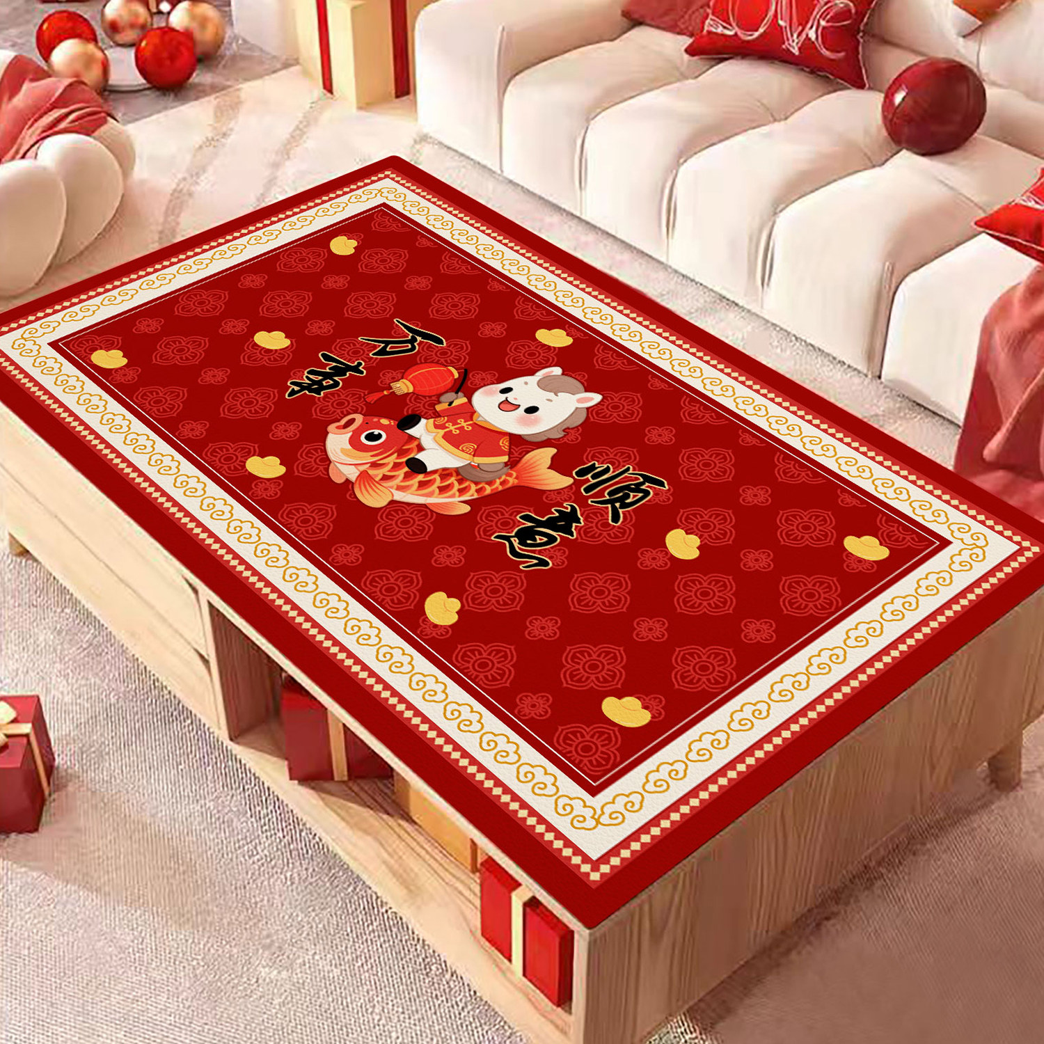 2026新品马年新年卡通桌布红色餐桌垫家用长方形台面保护垫茶几垫,居家布艺,桌布,淘宝优惠券,粉丝福利购,淘宝优惠卷
