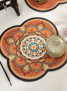 民族风复古硅藻泥吸水速干茶杯垫壁画图腾隔热异形防烫餐垫加厚垫