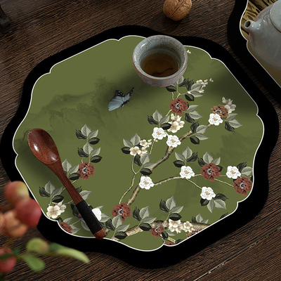 中式花鸟禅意茶垫科技绒沥水垫
