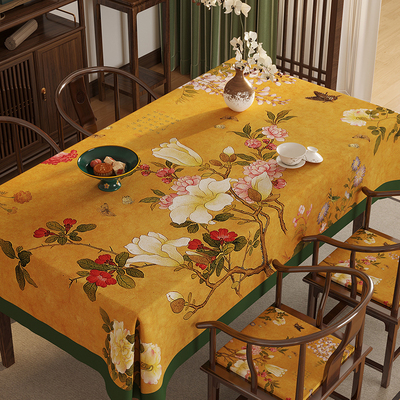 高级感中式花鸟桌布茶几盖布餐布