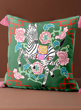 轻奢复古风斑马抱枕印花天鹅绒沙发客厅卧室床头靠枕腰枕可定制