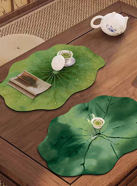 禅意荷叶茶桌茶席吸水速干硅藻泥桌面保护餐垫大尺寸茶几台面桌垫