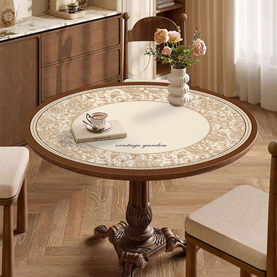 轻奢法式中古圆形桌垫防水防油免洗皮革餐桌垫茶几盖布隔热防烫垫