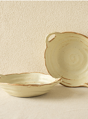 YE HOME【原创手作双耳碗】 粗陶做旧感复古汤盘面碗咖喱饭碗菜碗