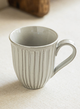 YE HOME 做旧古典风陶瓷马克杯窑变灰色线条水杯咖啡杯早餐牛奶杯