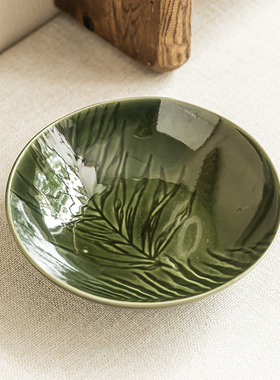 YE HOME 墨绿色敞口碗创意图案餐厅意境碗陶瓷碗菜碗沙拉碗拌面碗