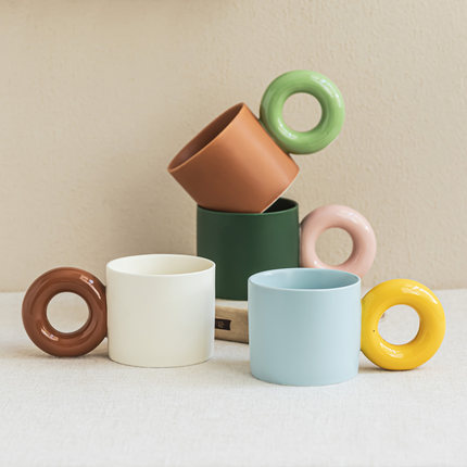 YE HOME 创意手柄陶瓷胖胖杯拼色马克杯办公室喝水杯情侣杯咖啡杯