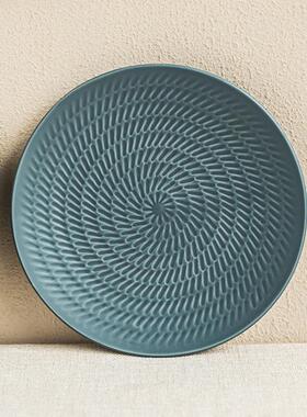 YE HOME 高级感螺纹陶瓷盘子西餐厅专用深蓝色牛排意面盘陶瓷盘