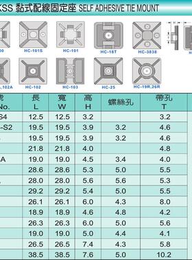 HC-101S-S2白色台湾凯士士KSS-粘式配线固定座 100个/包电线固定