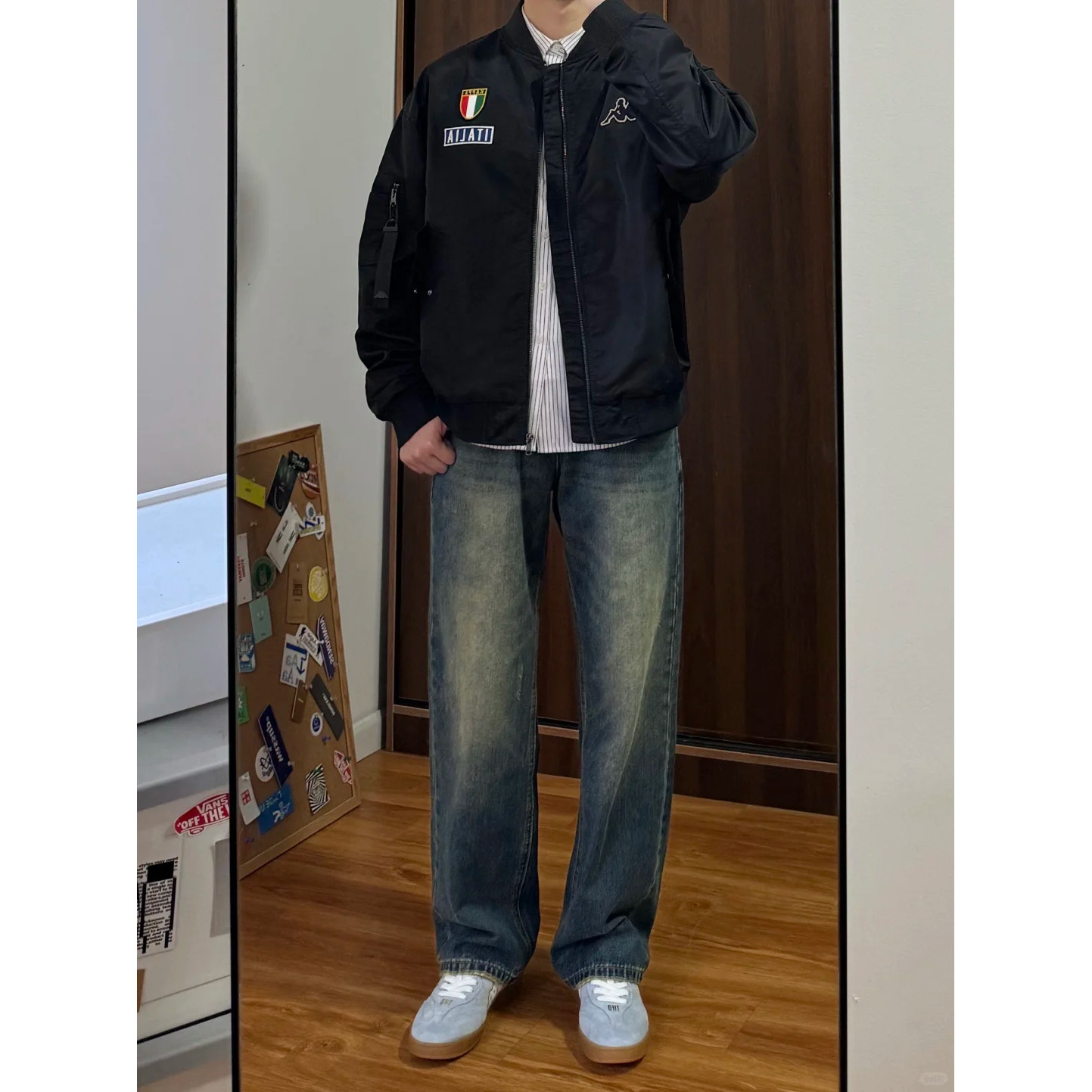 美式复古水洗做旧牛仔裤男款秋季潮牌宽松直筒阔腿裤子