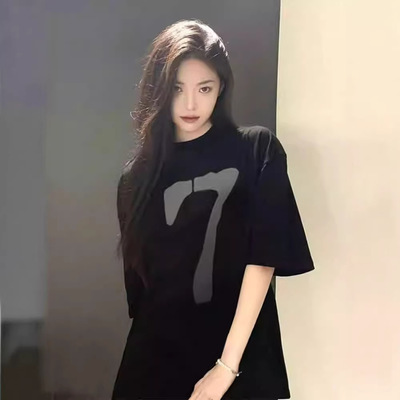 黑色纯棉宽松t恤短袖女2026新款夏季圆领美式上衣高级感慵懒风