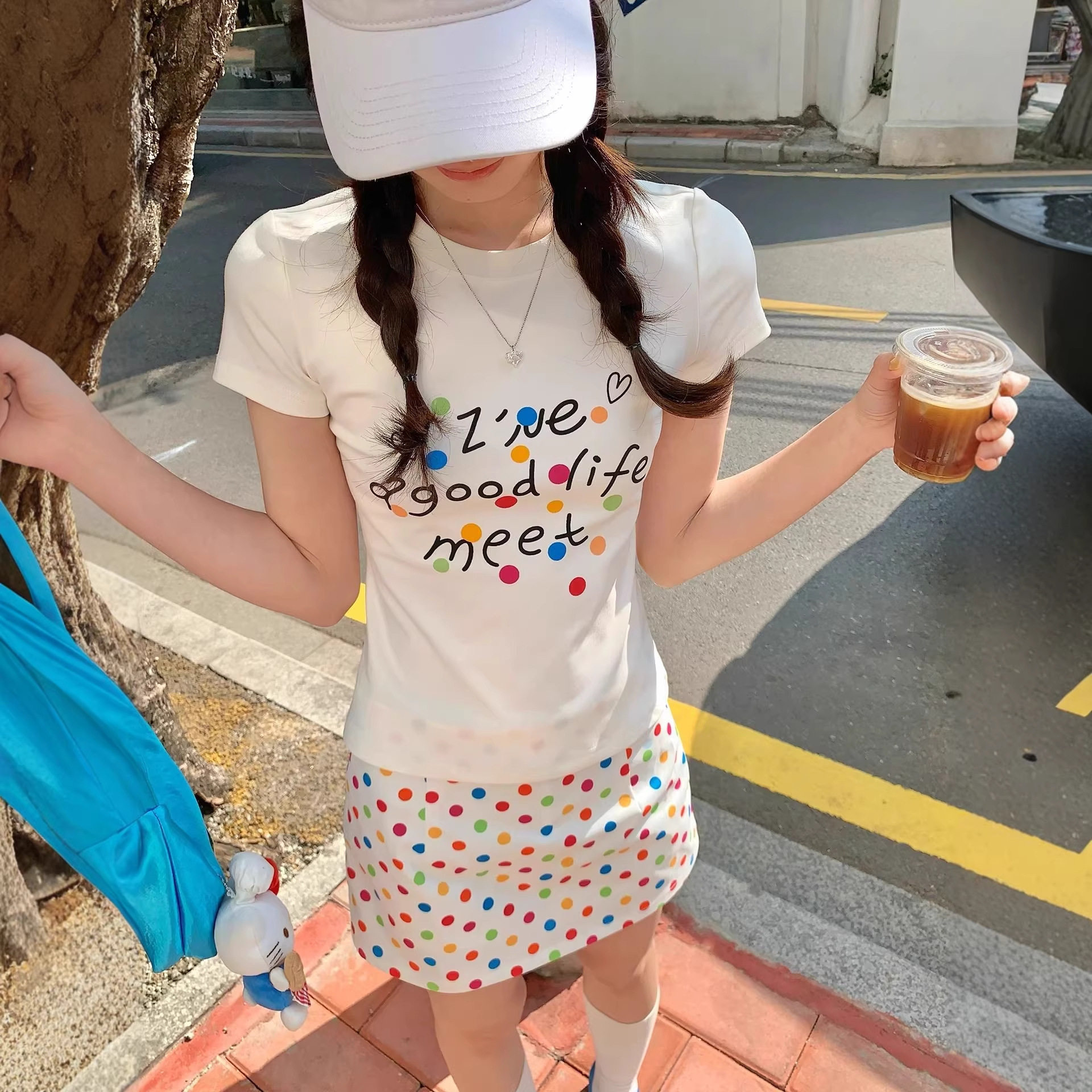 韩版正肩白色短袖t恤女2026新款夏季设计感小众修身显瘦短款上衣