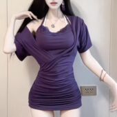 掐腰显瘦包臀短裙今年流行 纯欲辣妹紫色连衣裙女装 夏季 漂亮裙子