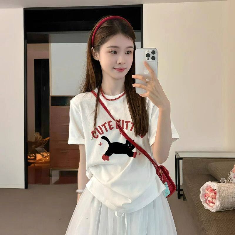 短袖t恤2026新款爆款夏季白色纯棉可爱半袖内搭上衣设计感小众女