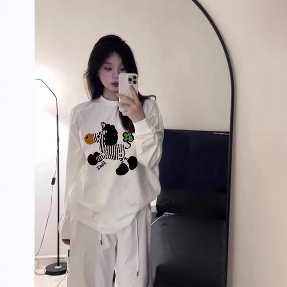 大码纯棉长袖t恤女秋冬2026新款小众设计感宽松休闲慵懒风上衣服