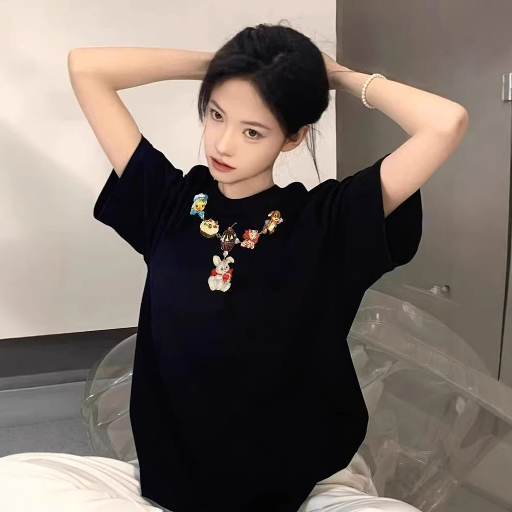 2026新款爆款短袖t恤女夏季纯棉正肩设计感小众美式宽松半袖上衣